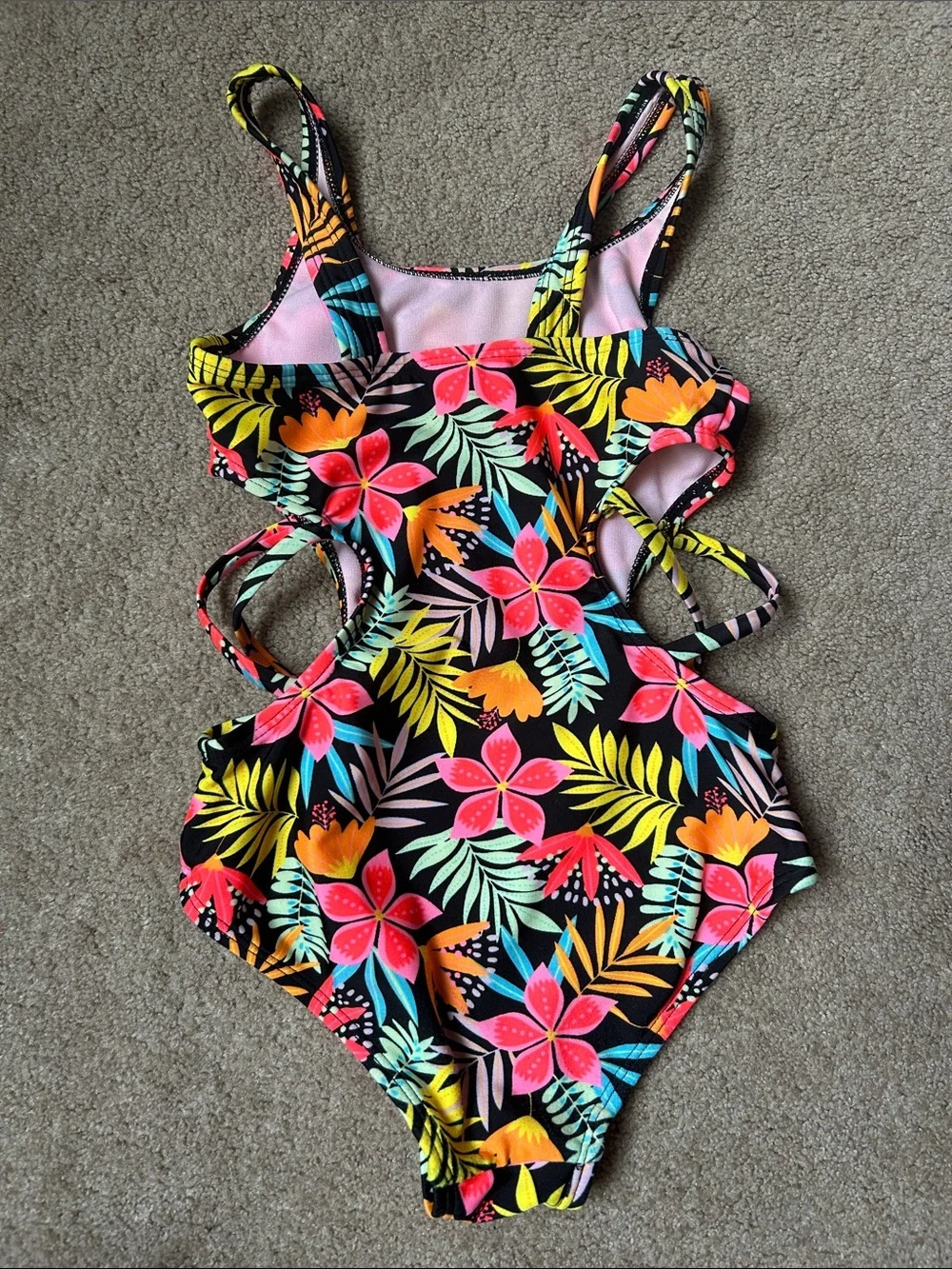 Girls Cat & Jack Black Tropical Floral One-Piece Swimsuit